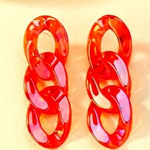 ACRYLIC RED GARNET CURB LINK EARRINGS 1 1/2 IN DANGLE
